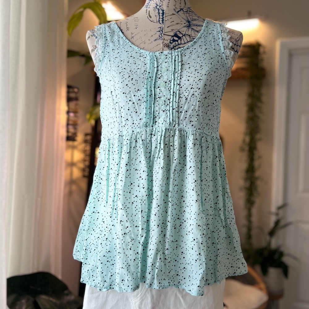Light blue babydoll shirt Lauren Conrad polka dots tank